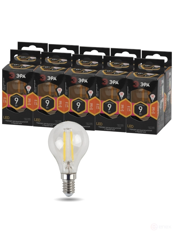 LED ERA Lamp F-LED P45-9W-827-E14 9W Filament Ball Warm White Light E14