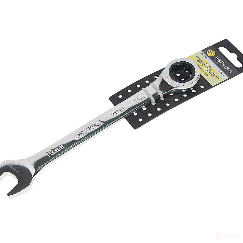Ключ комбинированный 16мм ER-21116H трещоточный (на держателе) ЭВРИКА /1/5/120