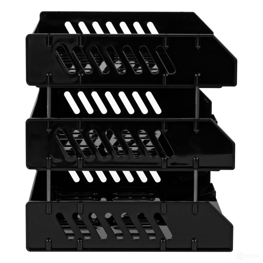 Лоток для бумаг горизонтальный СТАММ "Сити", набор 3шт., на мет. стержнях, широкая загрузка, черный