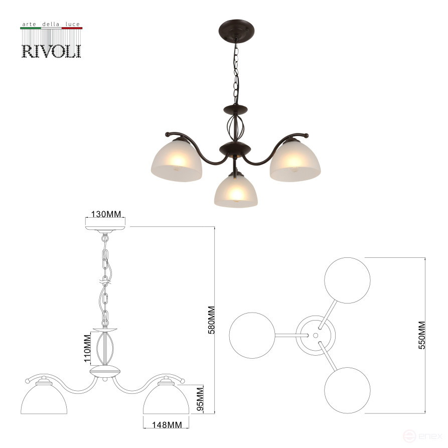 Rivoli Jackeline Chandelier 9141-303 3 x E27 40W Classic
