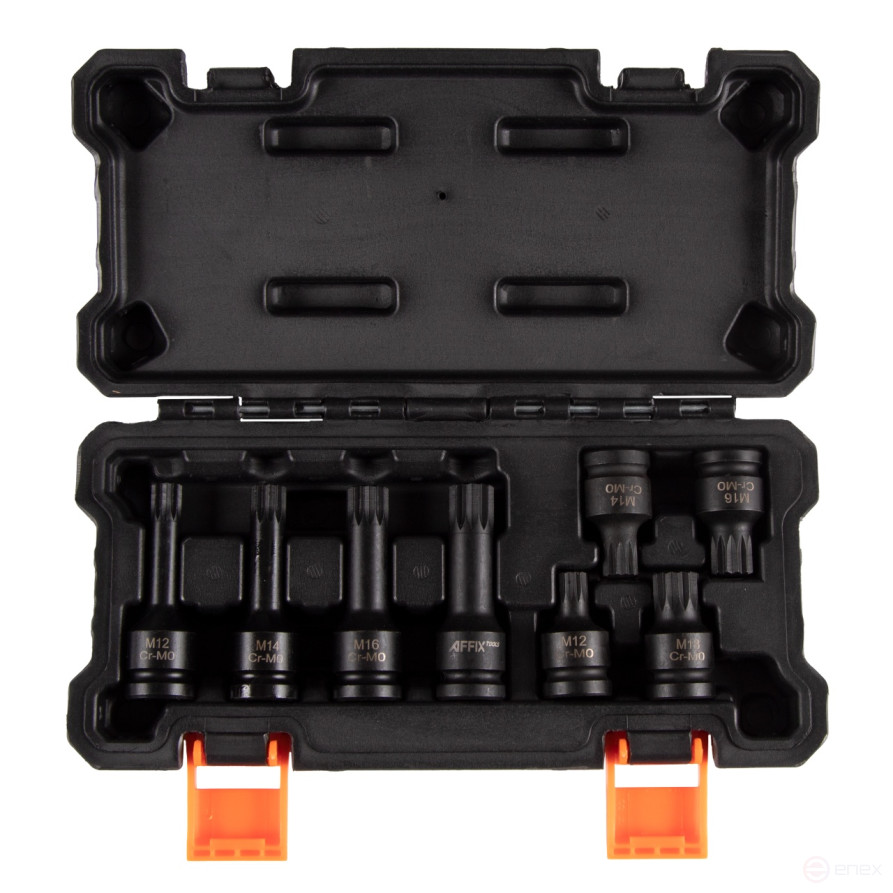 1/2" Impact socket set, Spline, M12-M18, L = 45-78 mm, 8-piece case AFFIX AF00746008C