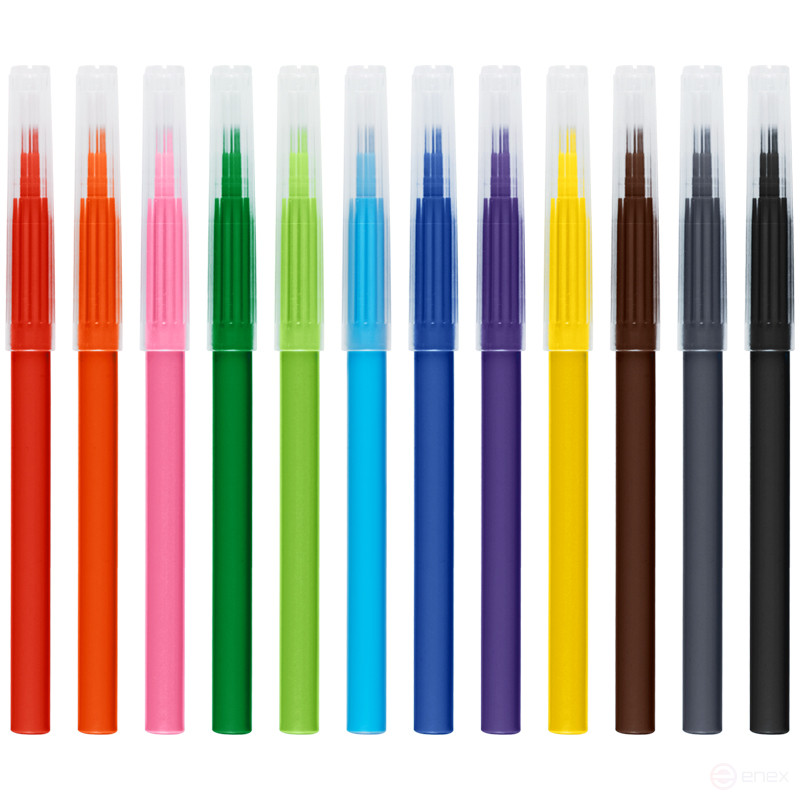 Фломастеры СТАММ "Яблоко", 12цв., смываемые, пластик. пенал, европодвес