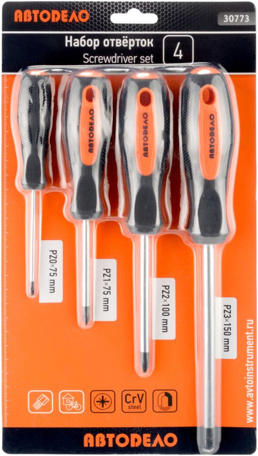 A set of screwdrivers (Avtodor) 4pr.cross (blister) (30773)