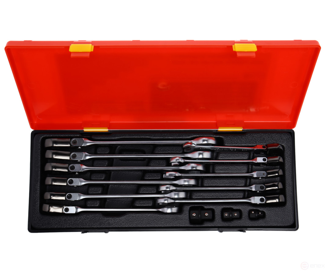 Набор ключей комбинированных 8-19мм трещоточных с подвижной головкой 14 предметов в кейсе JTC