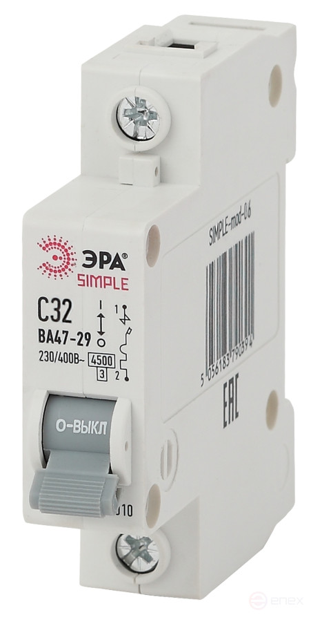 Автоматический выключатель ЭРА SIMPLE SIMPLE-mod-06 ВА 47-29 1P 32А кривая C 4,5кА