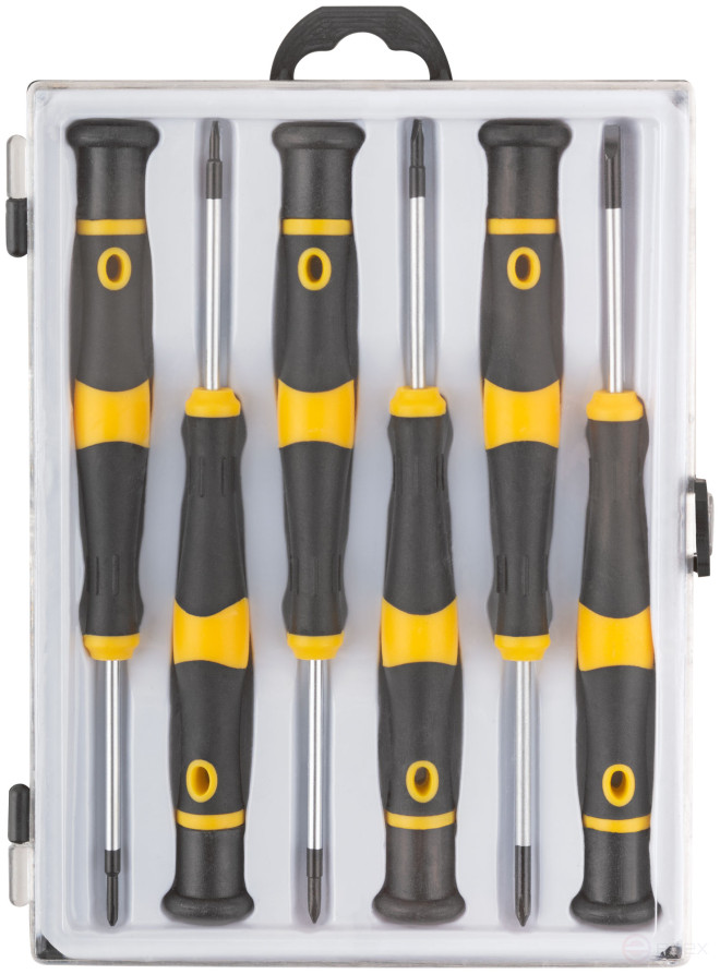 CrV precision screwdrivers, 6 pcs., PH/SL, plastic case