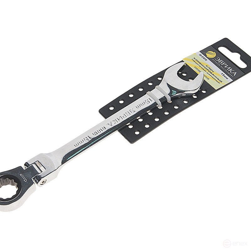 Ключ комбинированный 15мм ER-61015H трещоточный шарнирный (на держателе) ЭВРИКА /1/10/120