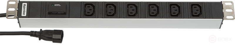 SHT19-6IEC-F-2.5IEC Блок розеток для 19" шкафов, горизонтальный, 6 розеток IEC320 C13, защита от перенапряжения (сменный блок), кабель питания 2.5м (3х1.0мм2) с вилкой IEC320 C14 10A, 250В, 482.6x44.4x44.4мм (ДхШхВ), корпус алюминий