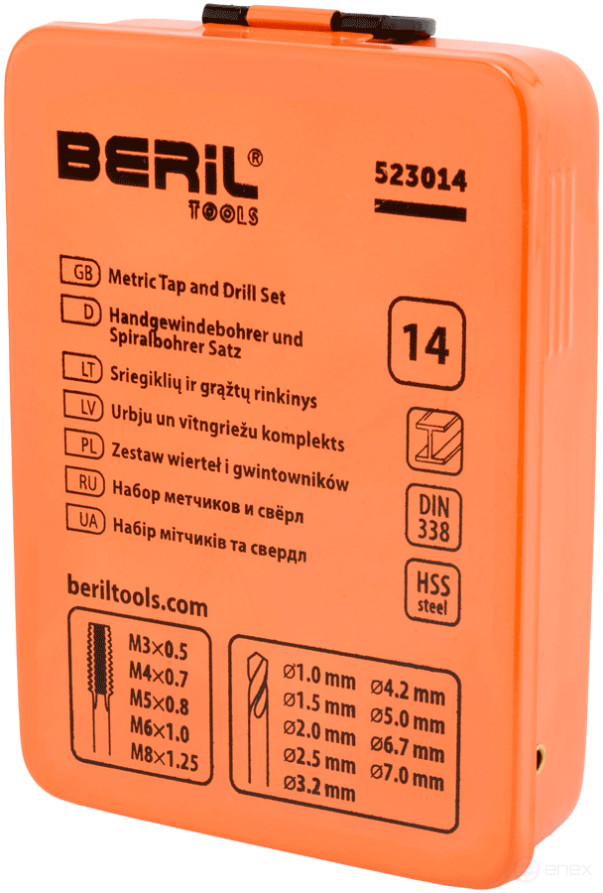 Set of taps M3-M8 and drills 1.0-7.0mm 14pr.(metal/f) BERIL
