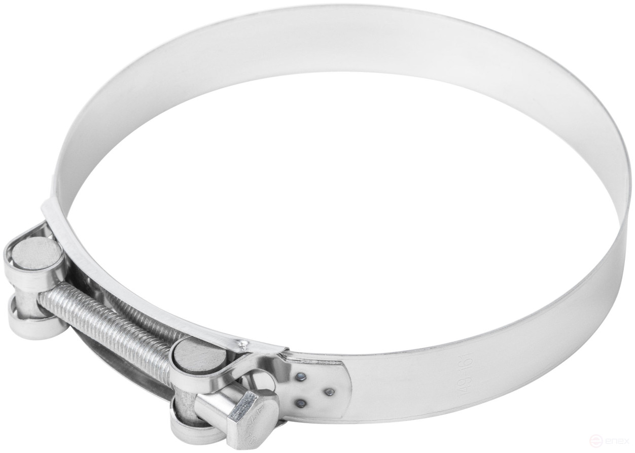 The clamp is a crimping power hinge, stainless steel.steel 149-161 mm