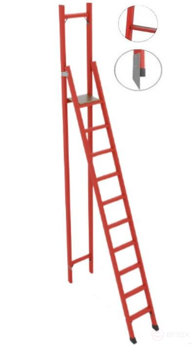 SSV-3.4ATM fiberglass stepladder with vertical support, Telecom, abrasive coating of steps, metal ends (Soft ground), h=3620mm, h of the working platform=2400mm, steps 10