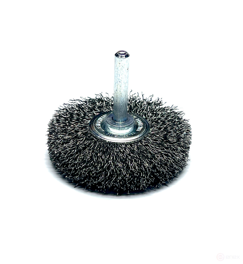 Cylindrical corrugated brush, D60*18 mm, shank 6 mm, steel corrugated wire STA 0.20 mm