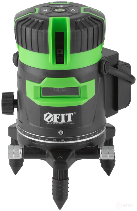 Уровень лазерный самоуспокаивающийся, зеленые лучи, крест, диапазон 10 м, Li-Ion аккум., 2 уровня яркости, без треноги, коробка