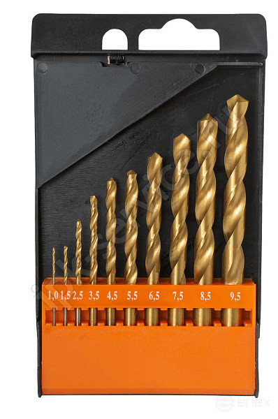 Набор сверл по металлу НС28 от 1 до 9,5 шаг 0,5-1, 10шт. Р6М5 TiN