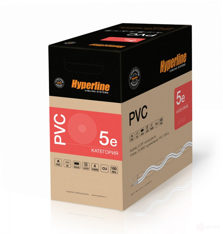 UUTP4-C5E-S24-IN-PVC-WH-305 (305 м) Кабель витая пара, неэкранированная U/UTP, категория 5e, 4 пары (24 AWG), одножильный (solid), PVC, -20°C – +75°C, белый - гарантия: 15 лет компонентная, 25 лет системная