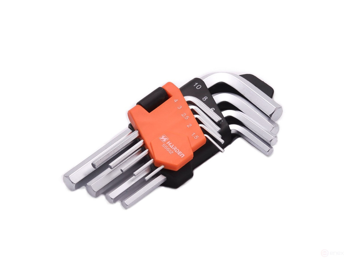 A set of HEX imbus keys, 1.5-10 mm, CrV, 9 pcs.// HARDEN