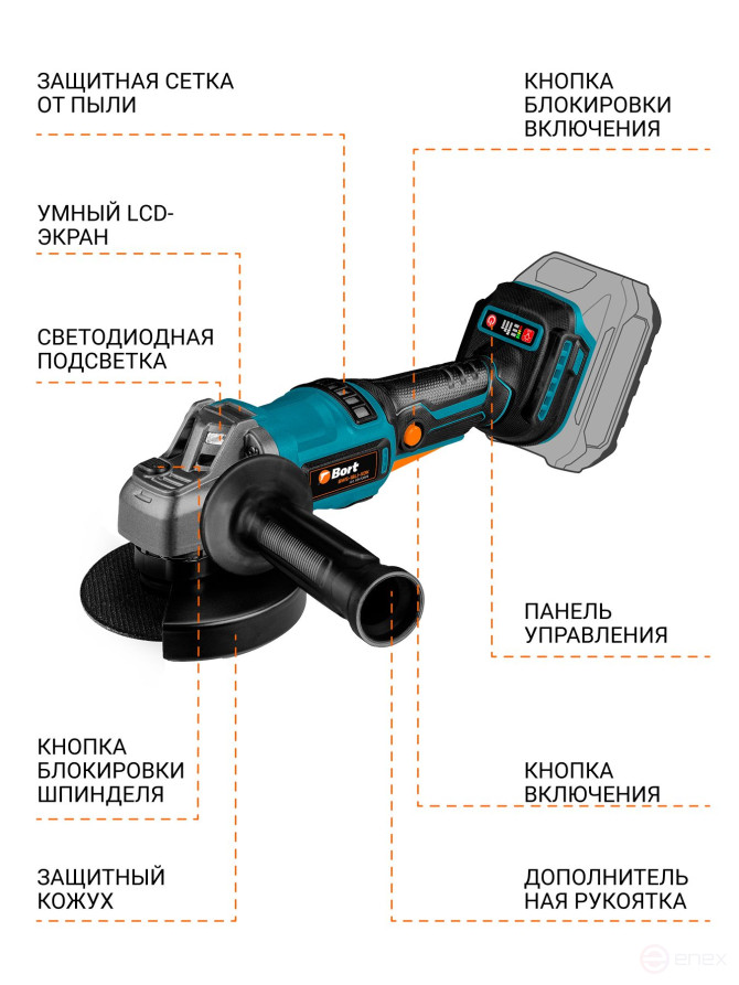 Машина шлифовальная угловая аккумуляторная BORT BWS-18Li-XDK