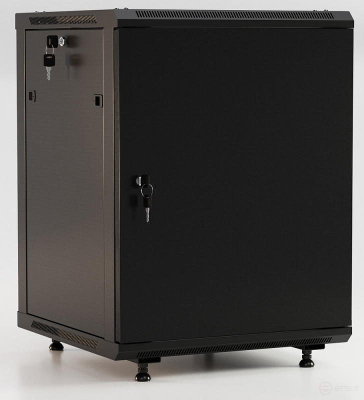 TWB-FC-1266-SR-RAL9004 Wall cabinet 19-inch (19"), 12U, 662x600x600mm, metal front door with lock, two side panels, with the possibility of mounting on legs (included), color black (RAL 9004) (disassembled)