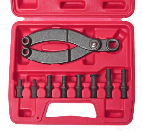 Universal camshaft pulley lock with a set of attachments in the JTC case