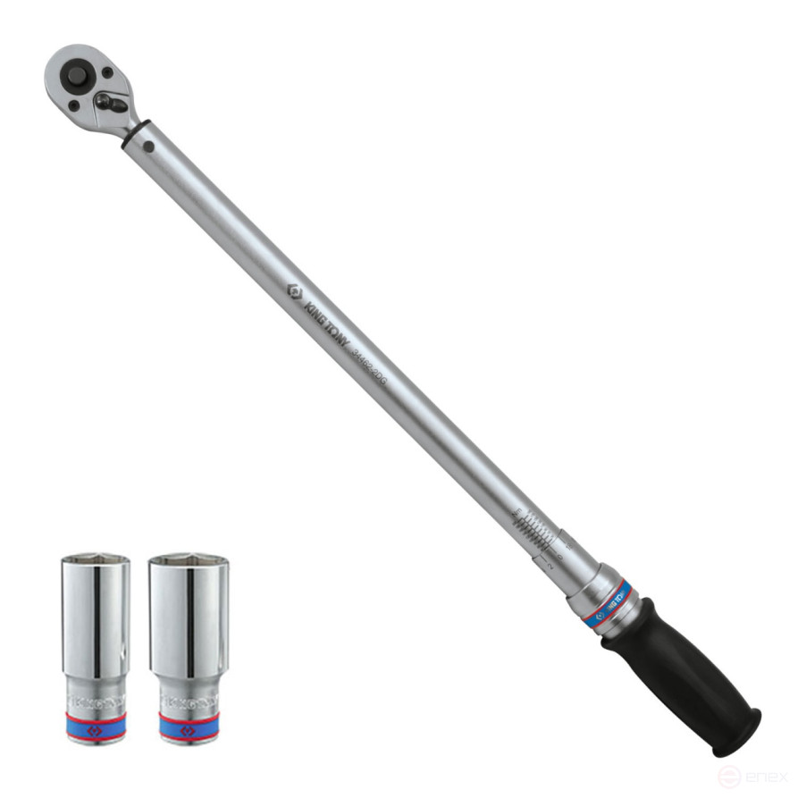 Динамометрический ключ 1/2", 60-340 Нм, "EXACT", футляр, в комплекте 2 торцевые головки KING TONY P34462-2DG