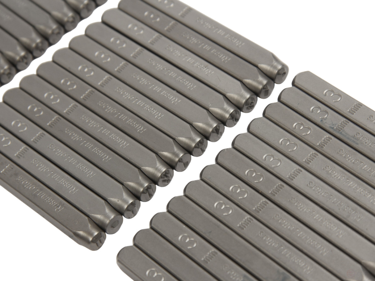 The stamps are letter Cyrillic letters of 3mm (HRC 60+-2 degrees. DIN 1451) JTC