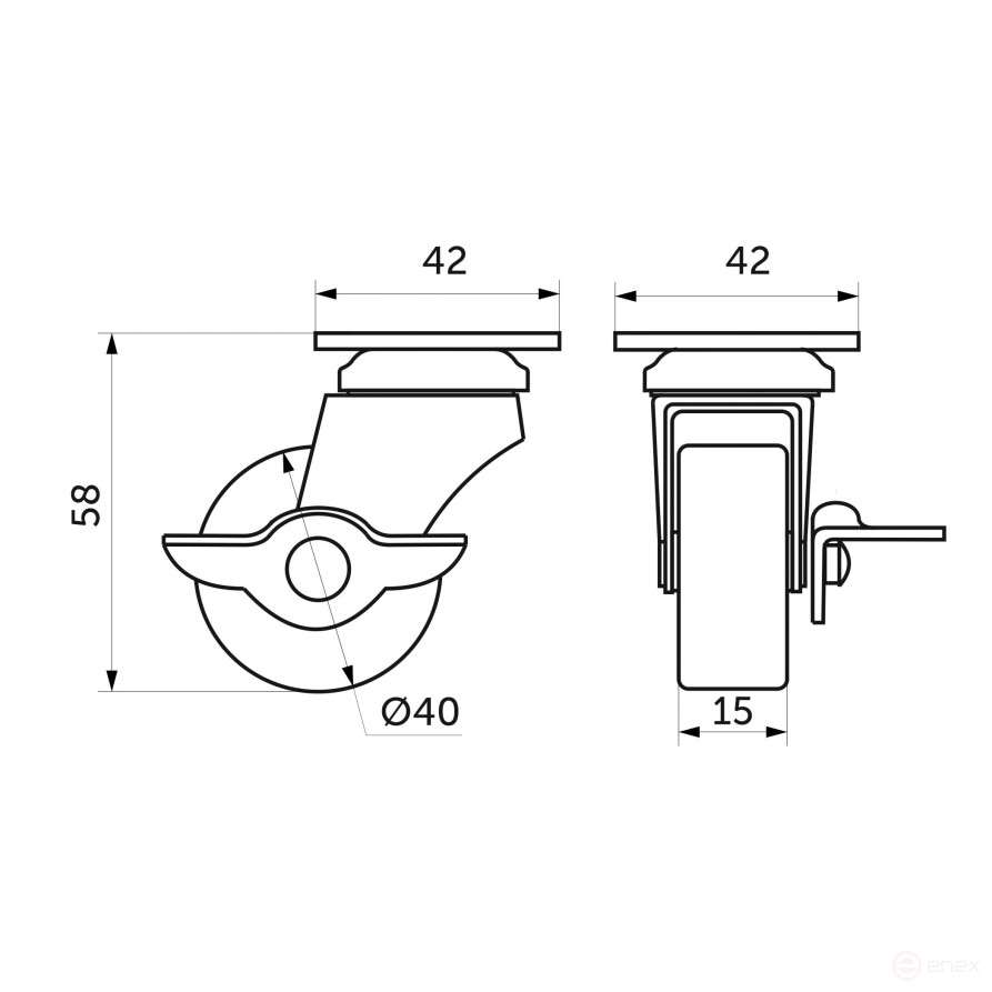 Wheel meb. d40 h58 with a platform with a cut.rim with torm., grey AKS