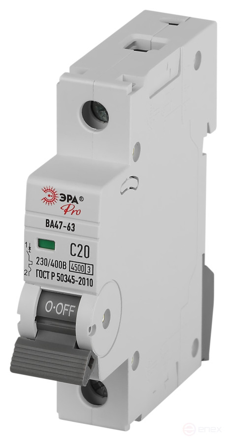 Автоматический выключатель ЭРА PRO VA63-1P20C4.5 ВА47-63 1P 20А кривая C 4,5кА