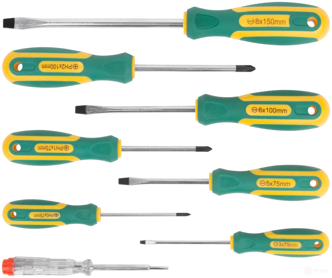 Отвертки "Контур", CrV сталь, прорезиненные ручки, пластиковый кейс, набор 8 шт.