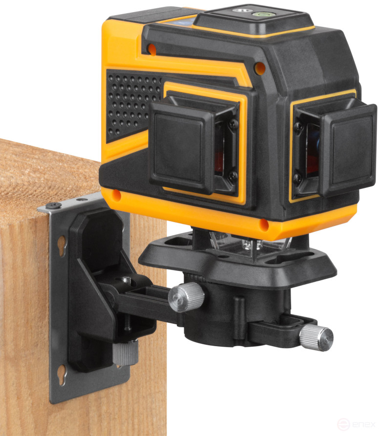 Уровень лазерный самоуспокаивающийся, зеленые лучи, 3 плоскости 360 гр., диапазон 20 м, Li-Ion аккум., 2 уровня яркости, без треноги, платформа для по