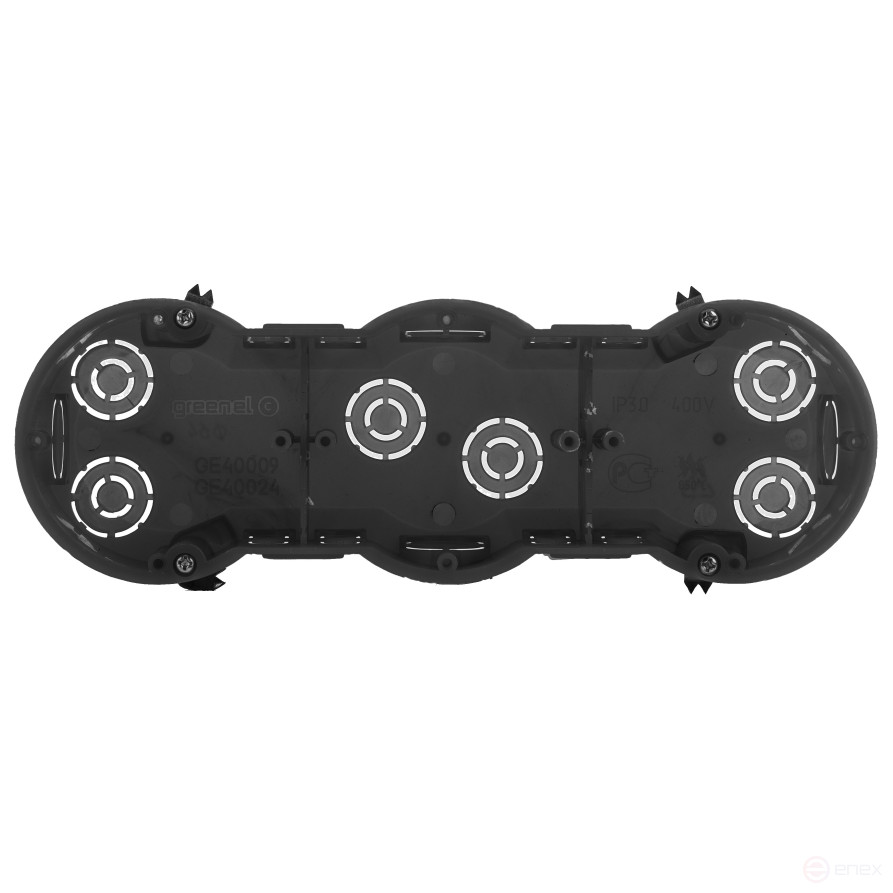 KUP ERA Installation Box-3-70-45 black 3-seater 212x70x45mm for hollow walls self-tapping screws metal feet IP20