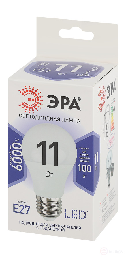 Лампа светодиодная ЭРА STD LED A60-11W-860-E27 11Вт груша холодный дневной свет Е27