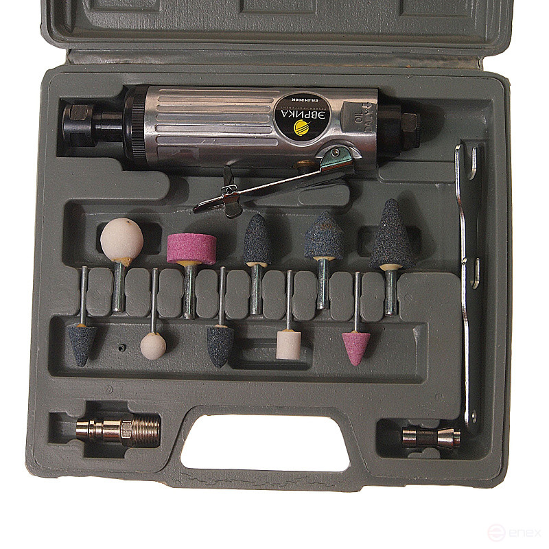 Пневмобормашинка ER-81206K (пневмошлифовальная) с набором камней 16 предметов 1/4 22000 об/мин в кейсе ЭВРИКА /1/25