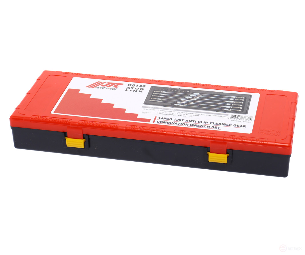 Набор ключей комбинированных 8-19мм трещоточных с подвижной головкой 14 предметов в кейсе JTC