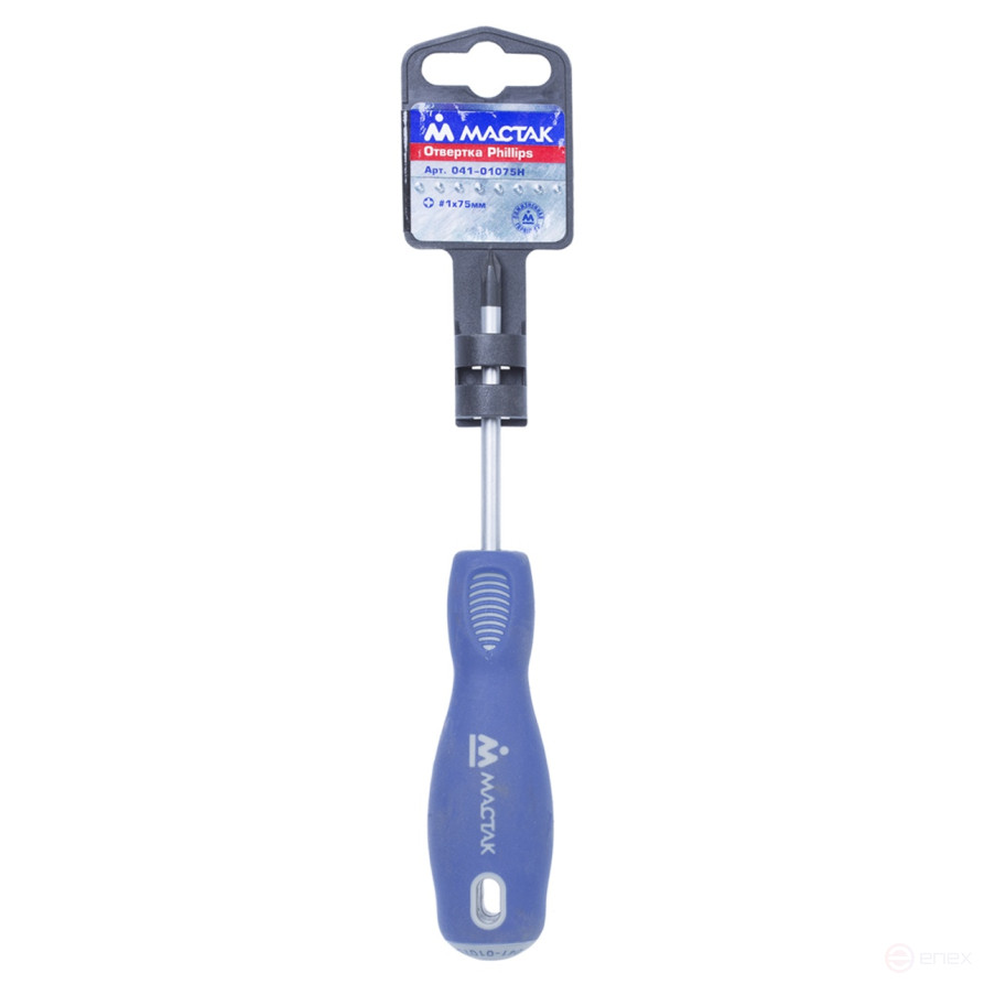 Отвертка крестовая Phillips №1, 75 мм, держатель МАСТАК 041-01075H