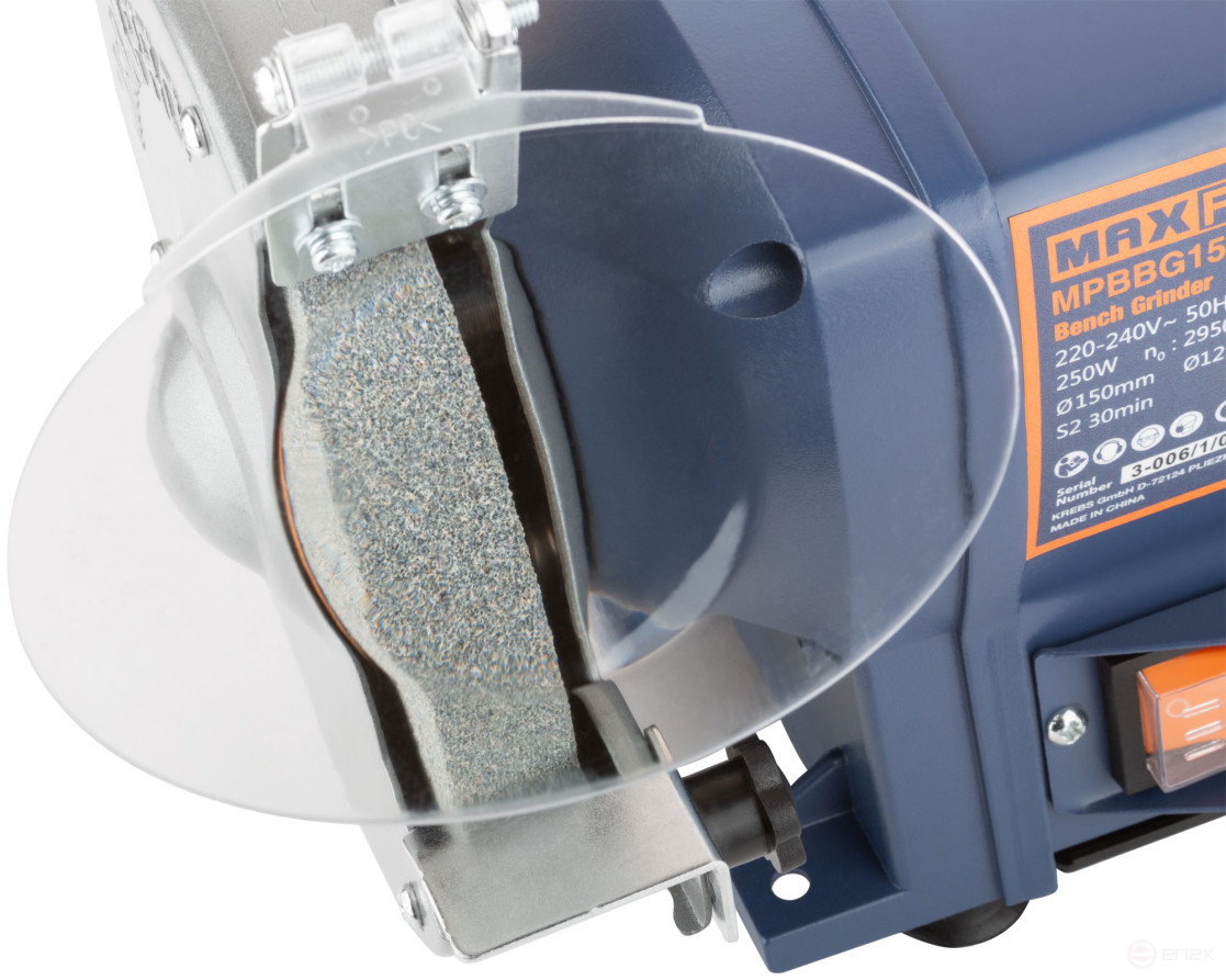 MAX-PRO Станок точильный 250 Вт; 2950/2950 об/мин; 1: 150/20/12,7 мм; 2: 150/20/12,7 мм; 6,55 кг; индукционный мотор; кор.