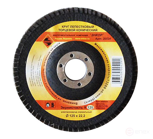 Круг лепестковый Ф125Х22,2 мм, К120, торцевой конический
