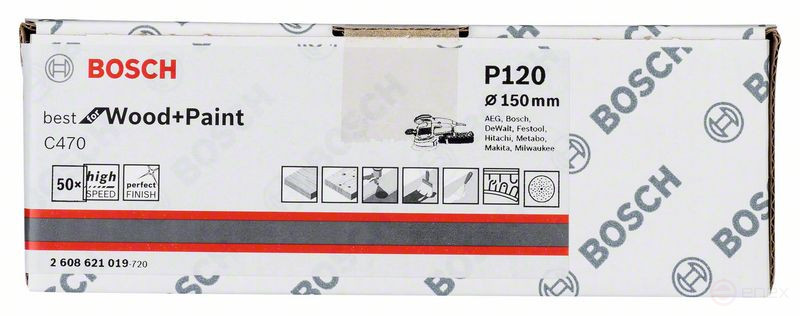 Шлифлист C470, в упаковке 50 шт. 150 mm, 120, 2608621019