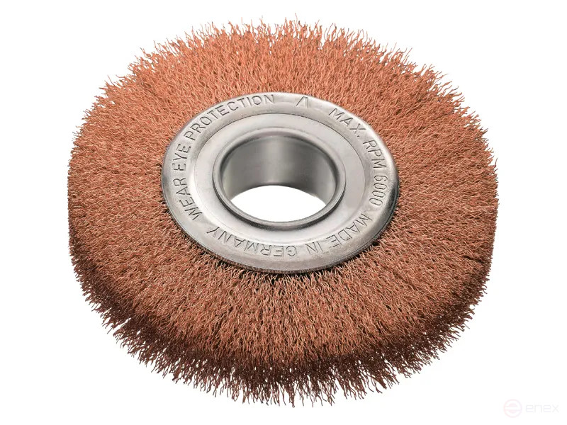 Щетка цилиндрическая гофрированная, Д150 мм, ширина 24 мм, бронзовая гофрированная проволока BRO 0,30 мм, набор адаптеров - сет 2