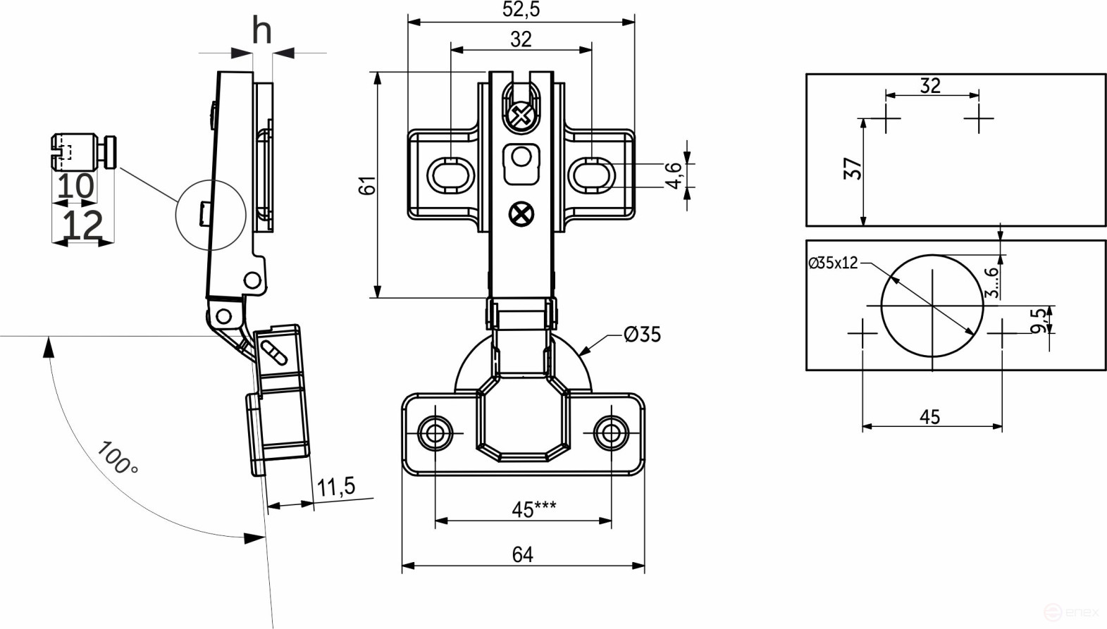 Overhead hinge with spring 45mm h0 slide-on AKS PLUS 60g (self-tapping screws, plugs)