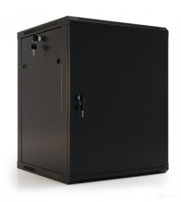 TWB-1545-SR-RAL9004 Wall cabinet 19-inch (19"), 15U, 775x600x450mm, metal front door with lock, two side panels, color black (RAL 9004) (disassembled)