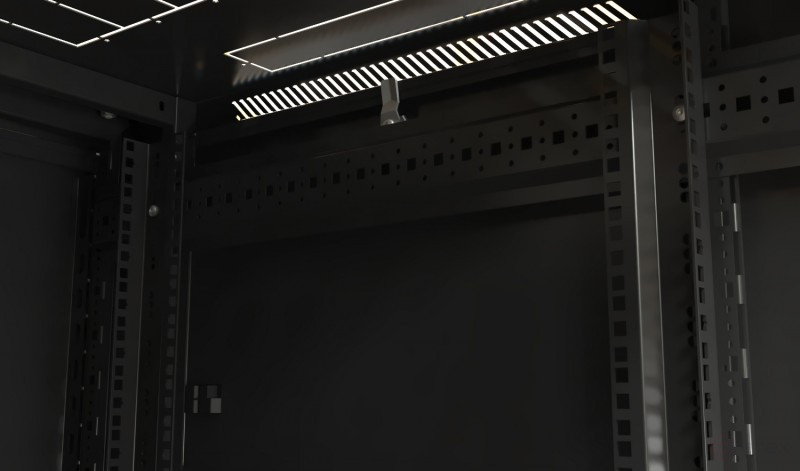TTB-2261-AS-RAL9004 Шкаф напольный 19-дюймовый, 22U, 1166x600х1000 мм (ВхШхГ), передняя стеклянная дверь со стальными перфорированными боковинами, задняя дверь сплошная, ручка с замком, крыша нового типа, цвет черный (RAL 9004) (разобранный)