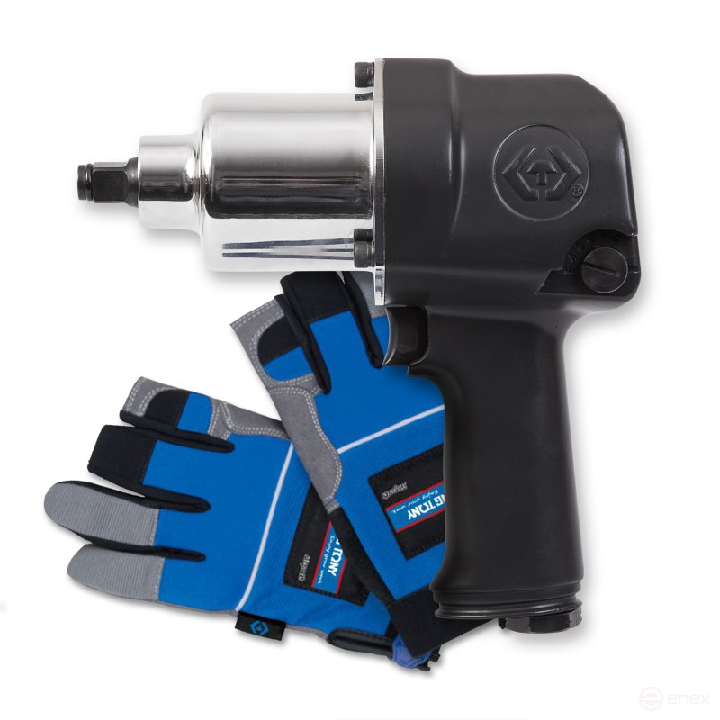 Pneumatic impact wrench 1/2", 881nm, complete with anti-vibration gloves KING TONY P33411-050E