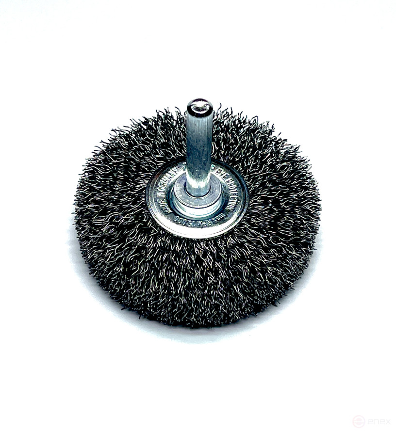 Cylindrical corrugated brush, D60*18 mm, shank 6 mm, steel corrugated wire STA 0.20 mm