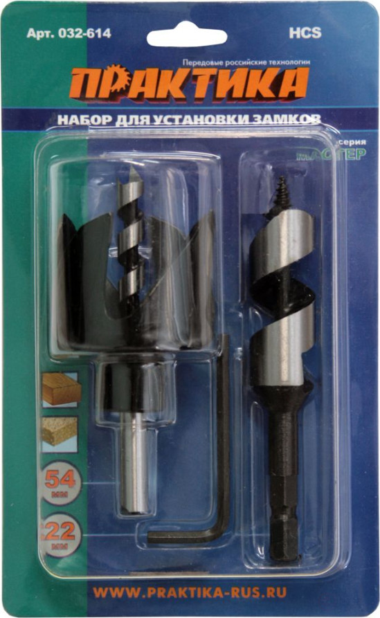 Lock Mounting Kit PRACTICE Crown 54 x 40mm, Screw Drill 22 mm Blister (032-614)