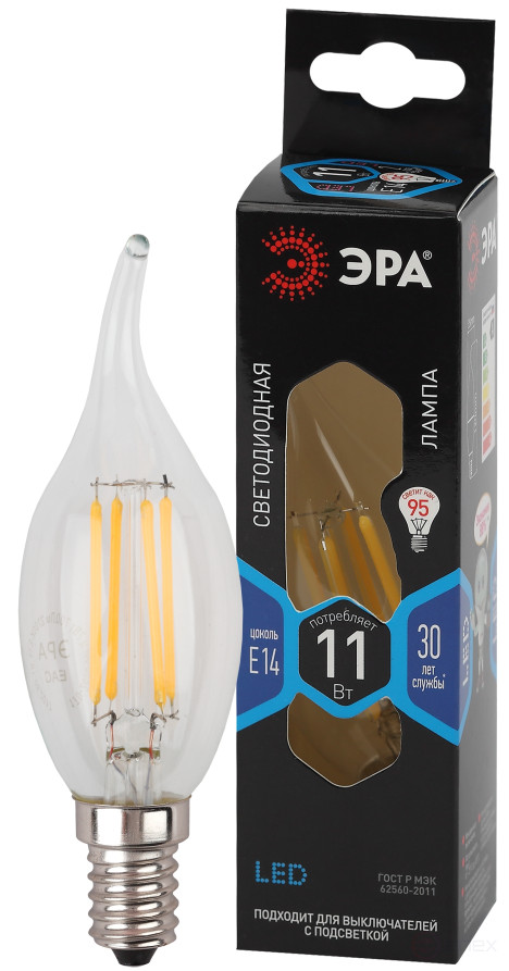 LED ERA Lamp F-LED BXS-11W-840-E14 11W Filament candle in the wind Neutral white light E14