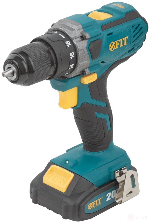 Acc power drill. 20 V; 0-400/1400 rpm; 40 Nm; 2 (Li-Ion) 2.0 Ah; 1.25 h.; Res. tilt; case