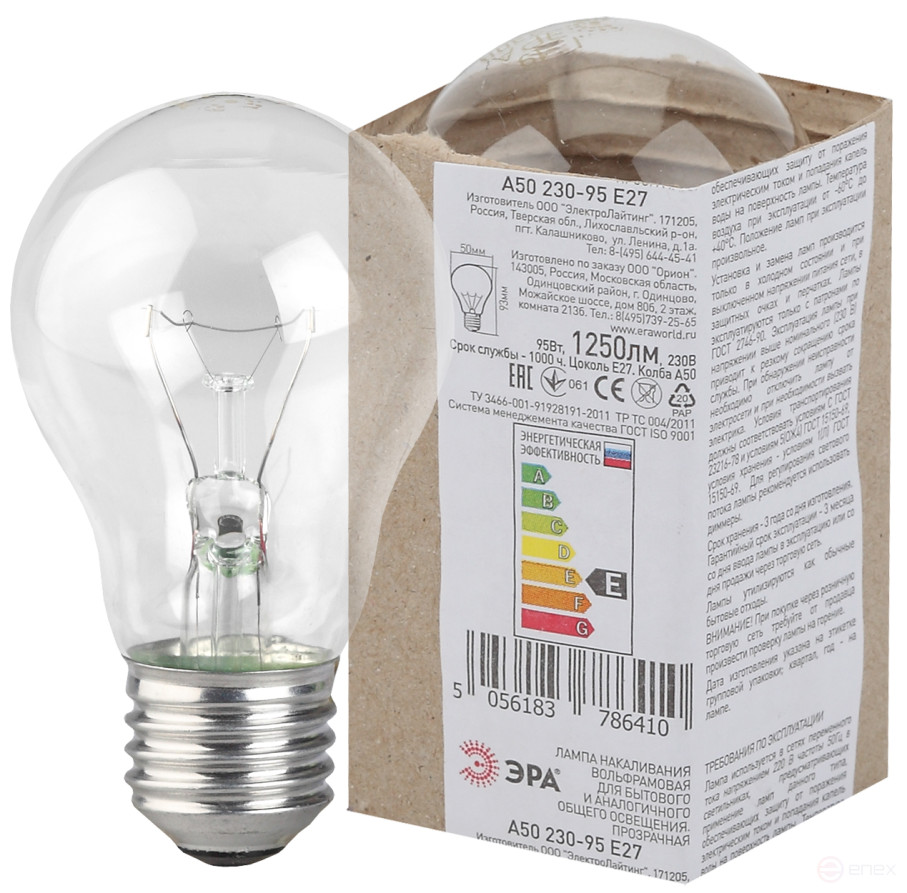 B230-95-4 ERA A50 95W E27 / E27 230V bulb transparent in corrugation