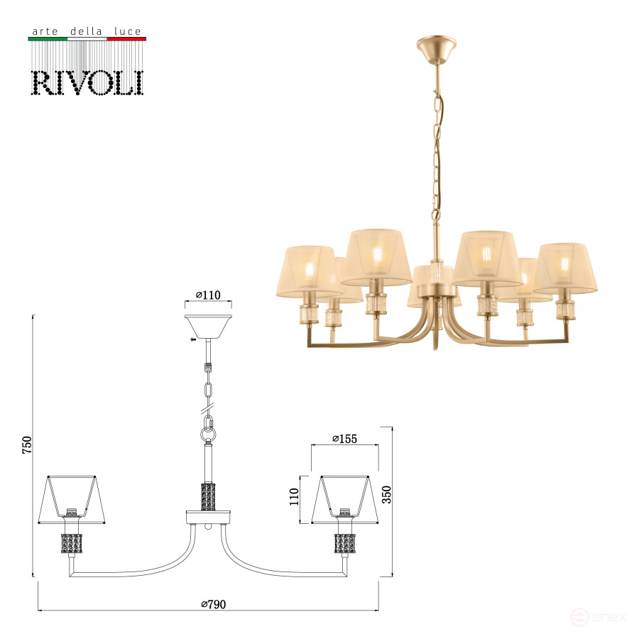 Rivoli Elinor Chandelier 2083-307 7 x E14 40W classic