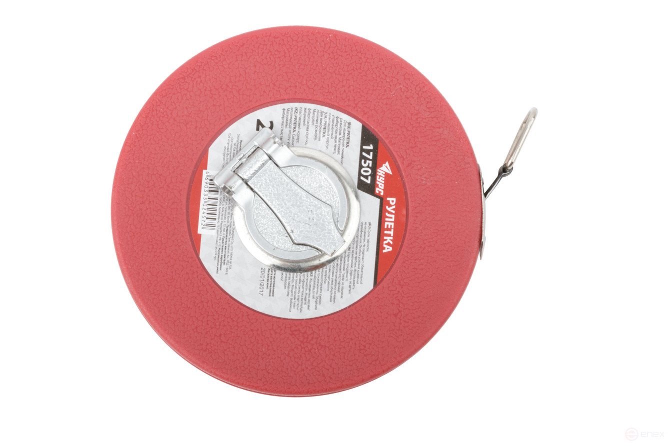 Tape measure, fiberglass tape, red plastic case 20 m