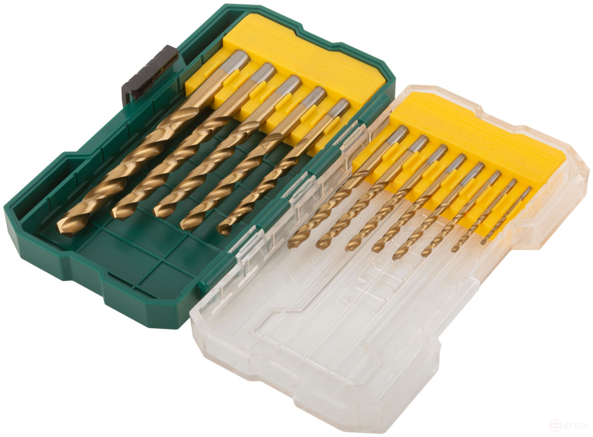 Набор сверл HSS по металлу, титановое покрытие, 13 шт. (1,5-2-2,5-3-3,2-3,5-4-4,5-5-5,5-6-6,5-8 мм)